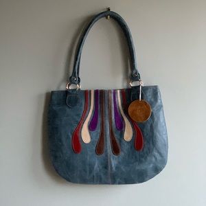 Vintage, Blue Leather Boho Bag